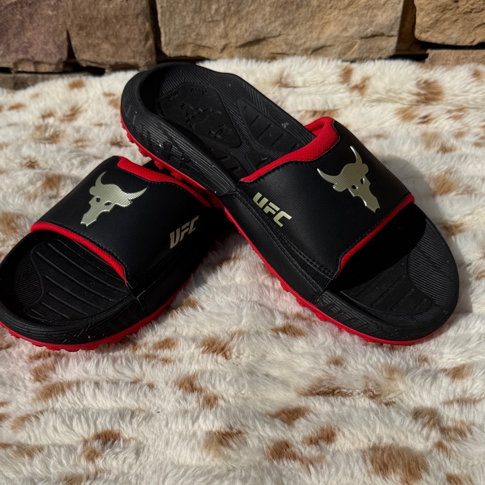 Under Armour Project Rock UFC Slip-on slides for men  with gold logo